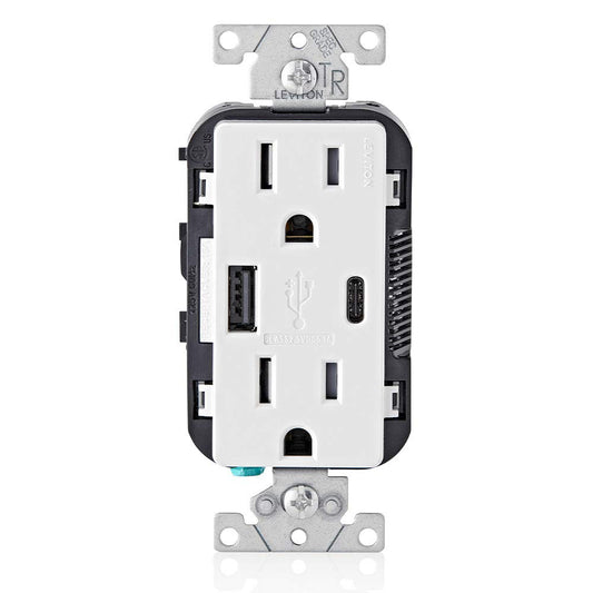 Leviton 002-T5633-00W Cargador 2 USB A-C Dúplex Tamper Resistant 15A - 125V,, pack of/paquete de 1