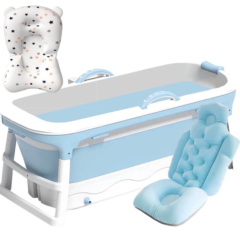 LURKO Tina de Baño Adulto 1.5 m, Plegable con Doble Drenaje y 2 Cojines