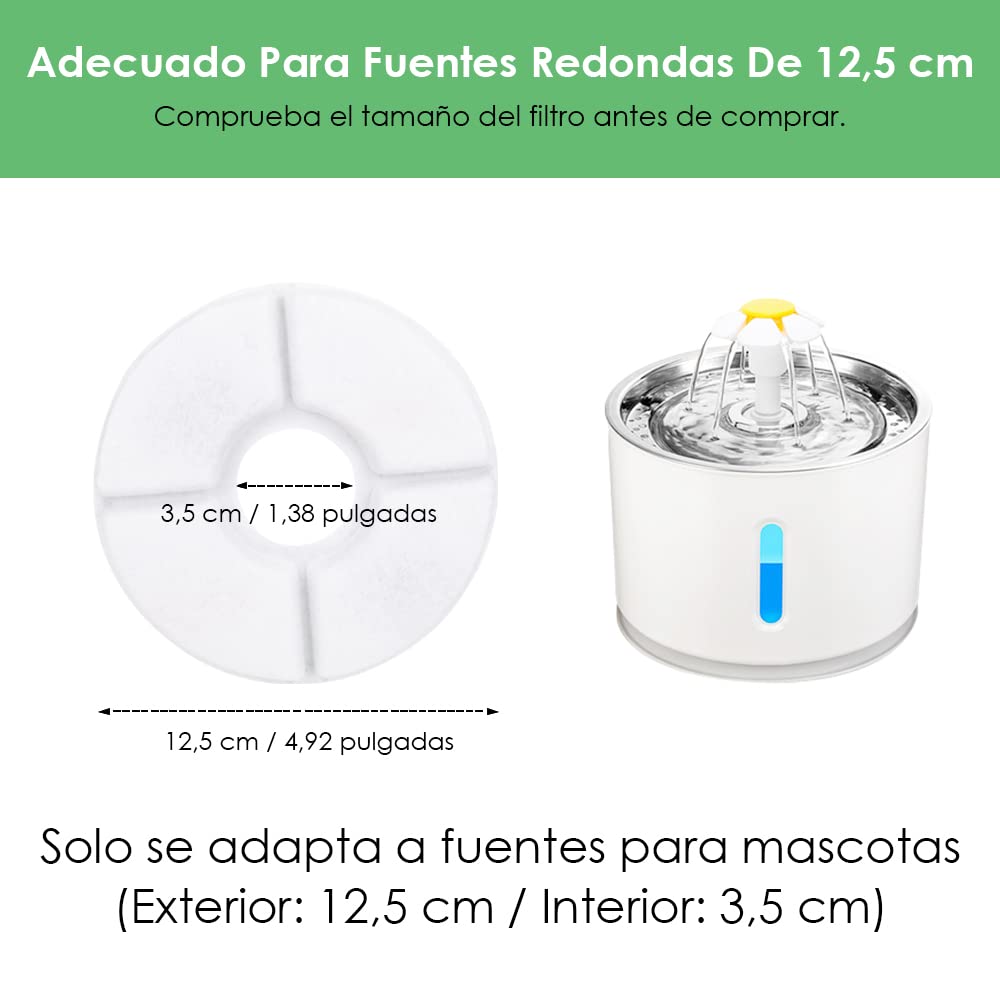 AUTOWT Filtros de Fuente de Agua para Gatos,Filtros de Repuesto para Fuente de Mascotas, Sistema de Triple Filtración con Resina y Carbón Activado Purificado Filtro Agua para Perro Gato (6 Piezas-Redondo)