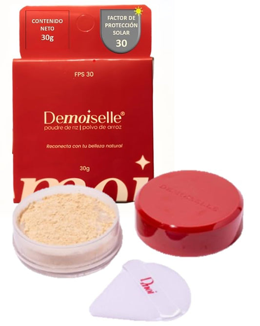 Demoiselle Polvo de Arroz Facial Suelto Traslúcido Claro Natural con FPS 30 | Acabado Mate | Control de Brillo y Grasa | 30 g