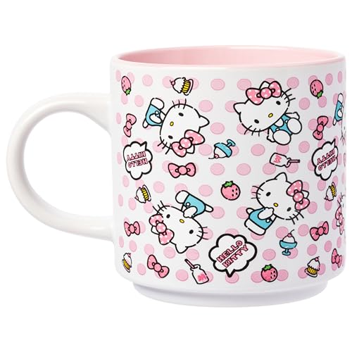 Taza de Cerámica Silver Buffalo Hello Kitty Lunares Blanca 13 Onzas