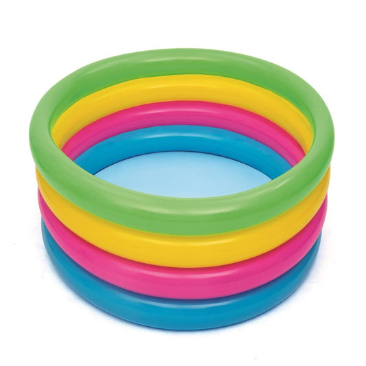 Bestway 51117 Alberca Inflable Redonda 1.57x.46cm 4 Anillos Arcoiris, Multicolor