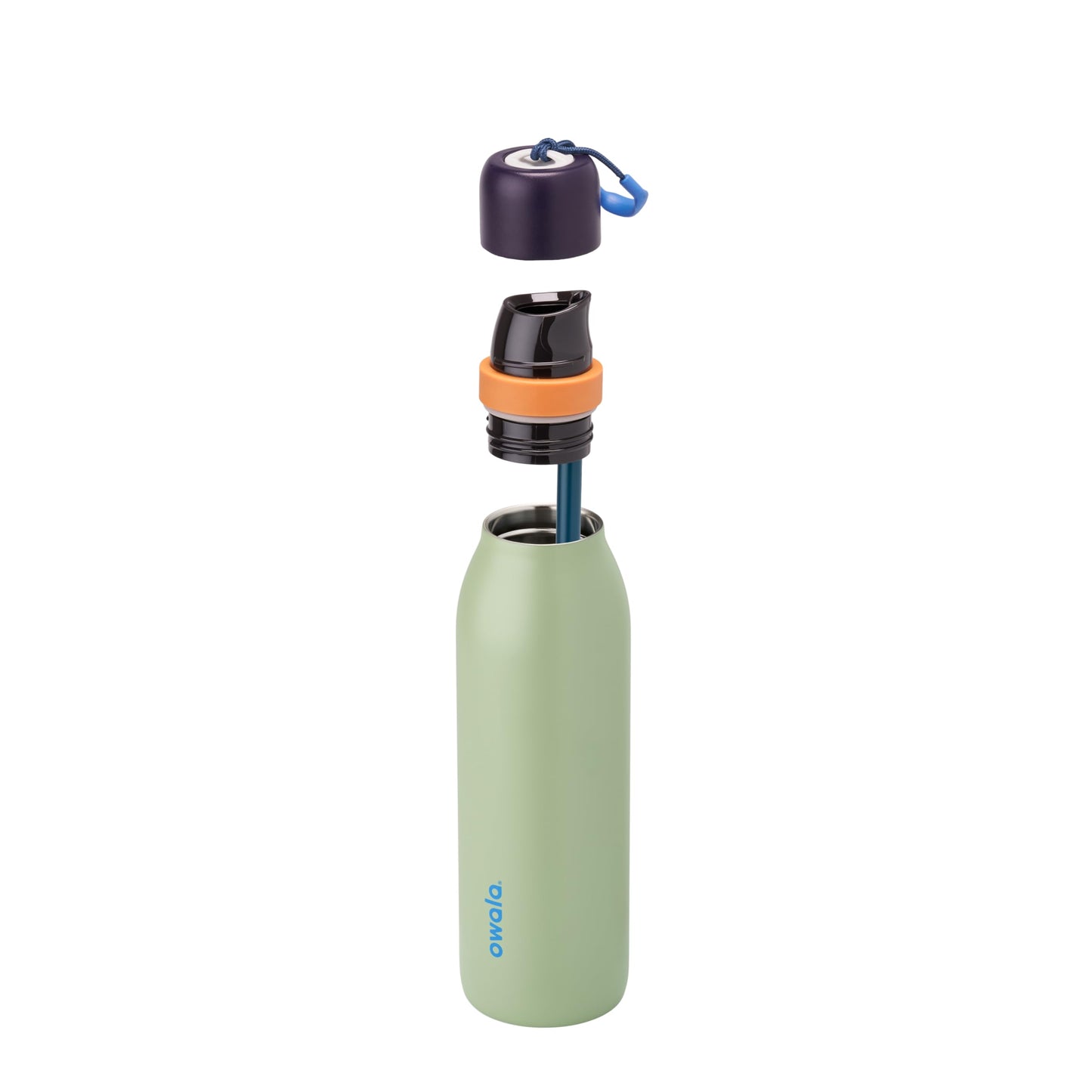Botella de Agua Acero Inoxidable Owala Azul Verde Camo Cool con Popote para Deportes y Viajes