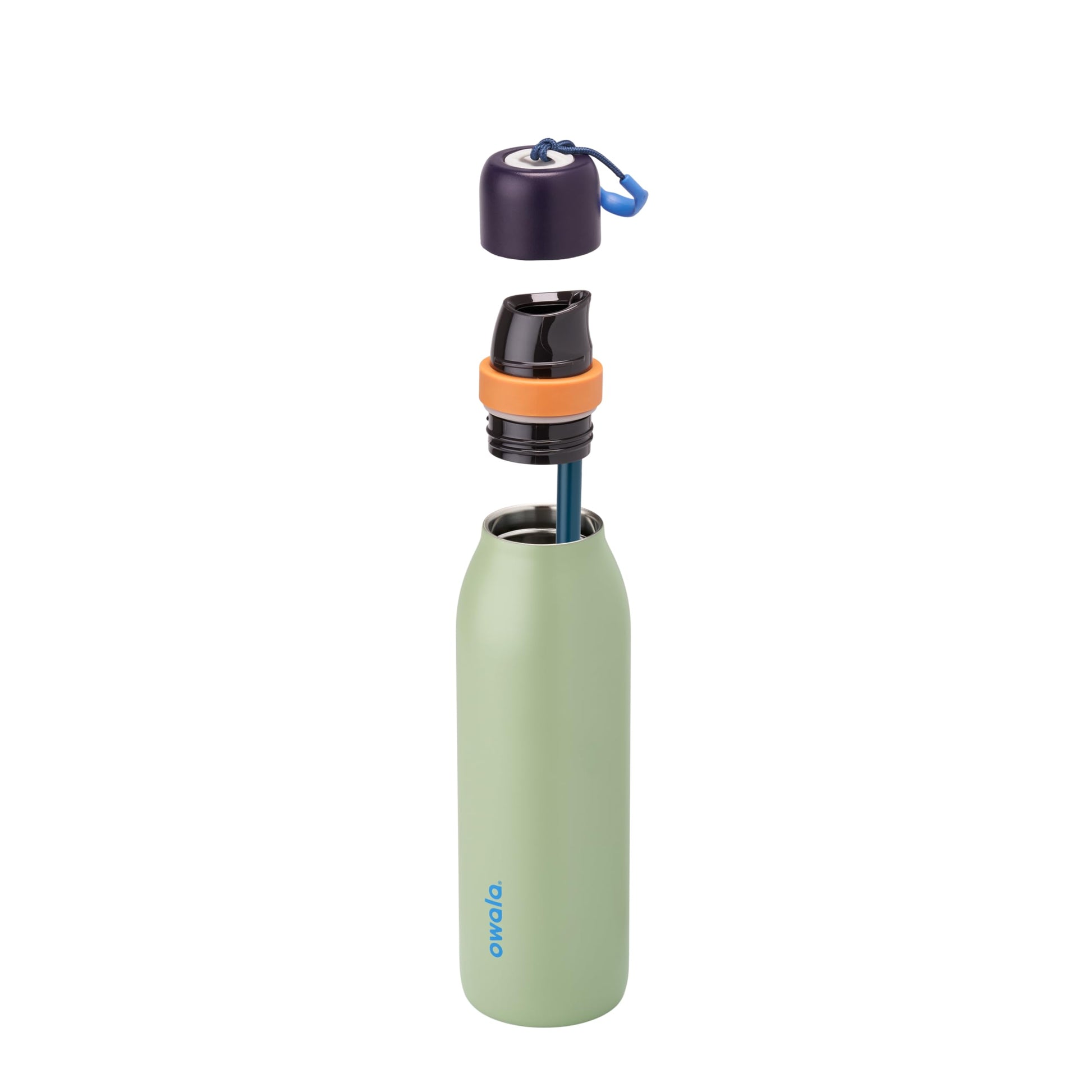 Botella de Agua Acero Inoxidable Owala Azul Verde Camo Cool con Popote para Deportes y Viajes