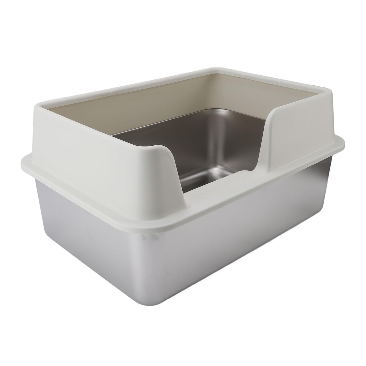 Bandeja de Grande de Acero Inoxidable, Caja de de Metal XL con Tapa a Prueba de Salpicaduras y Pala para Todos los Gatos, Fácil de Limpiar, No Pegajosa (Blanco Talla