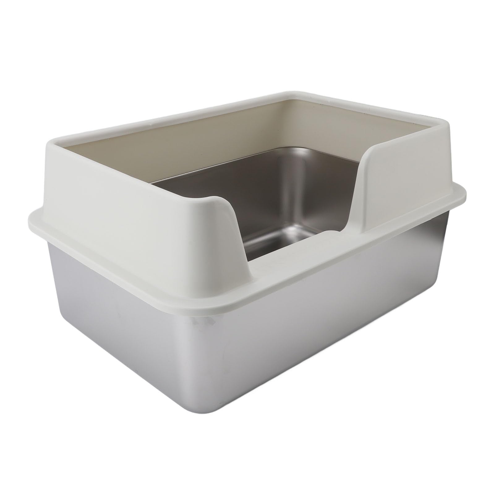 Bandeja de Grande de Acero Inoxidable, Caja de de Metal XL con Tapa a Prueba de Salpicaduras y Pala para Todos los Gatos, Fácil de Limpiar, No Pegajosa (Blanco Talla