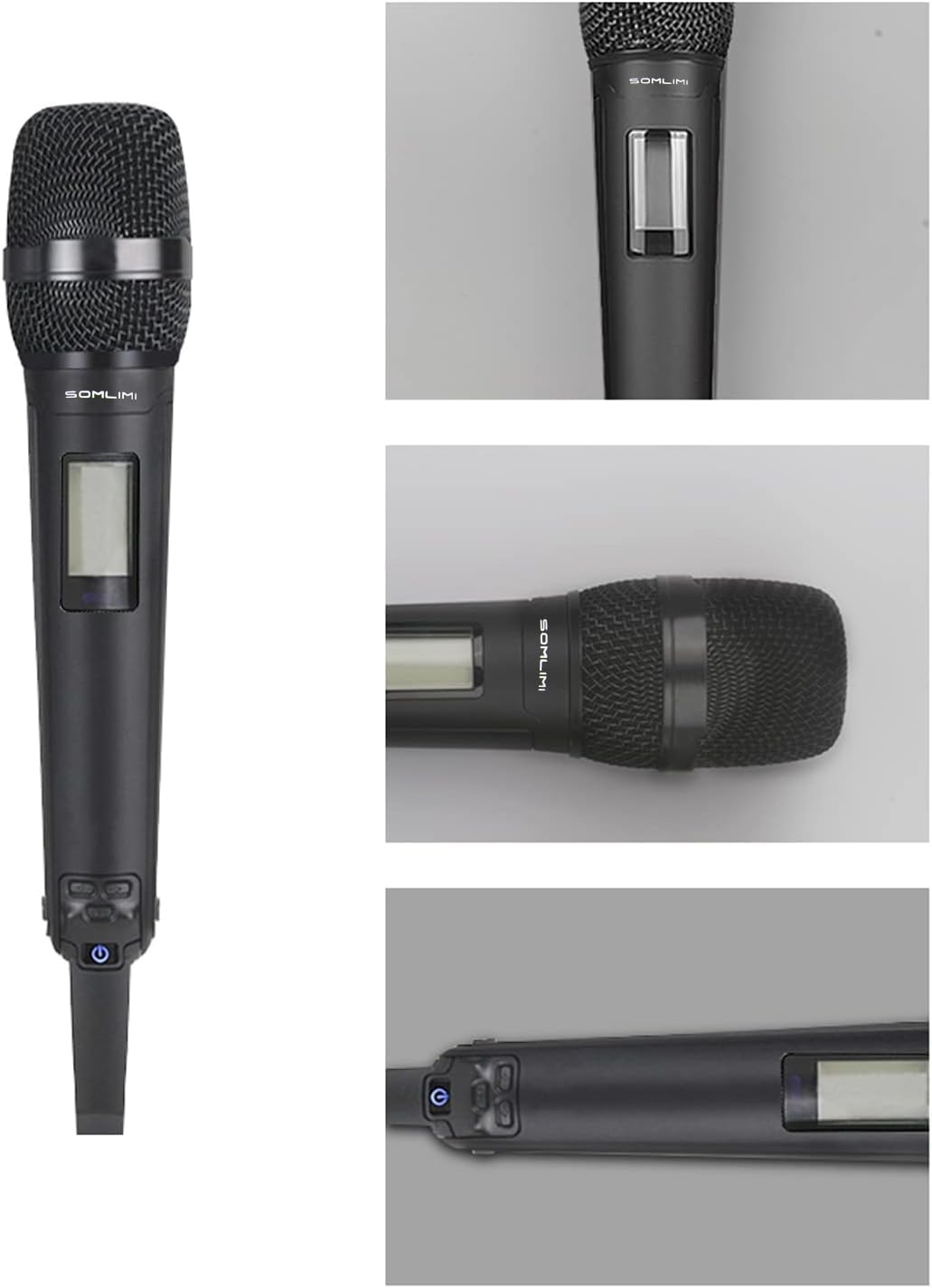 Sistema de Micrófono Inalámbrico SOMLIMI UHF Negro Dorado Profesional de 2 Canales para Cantar