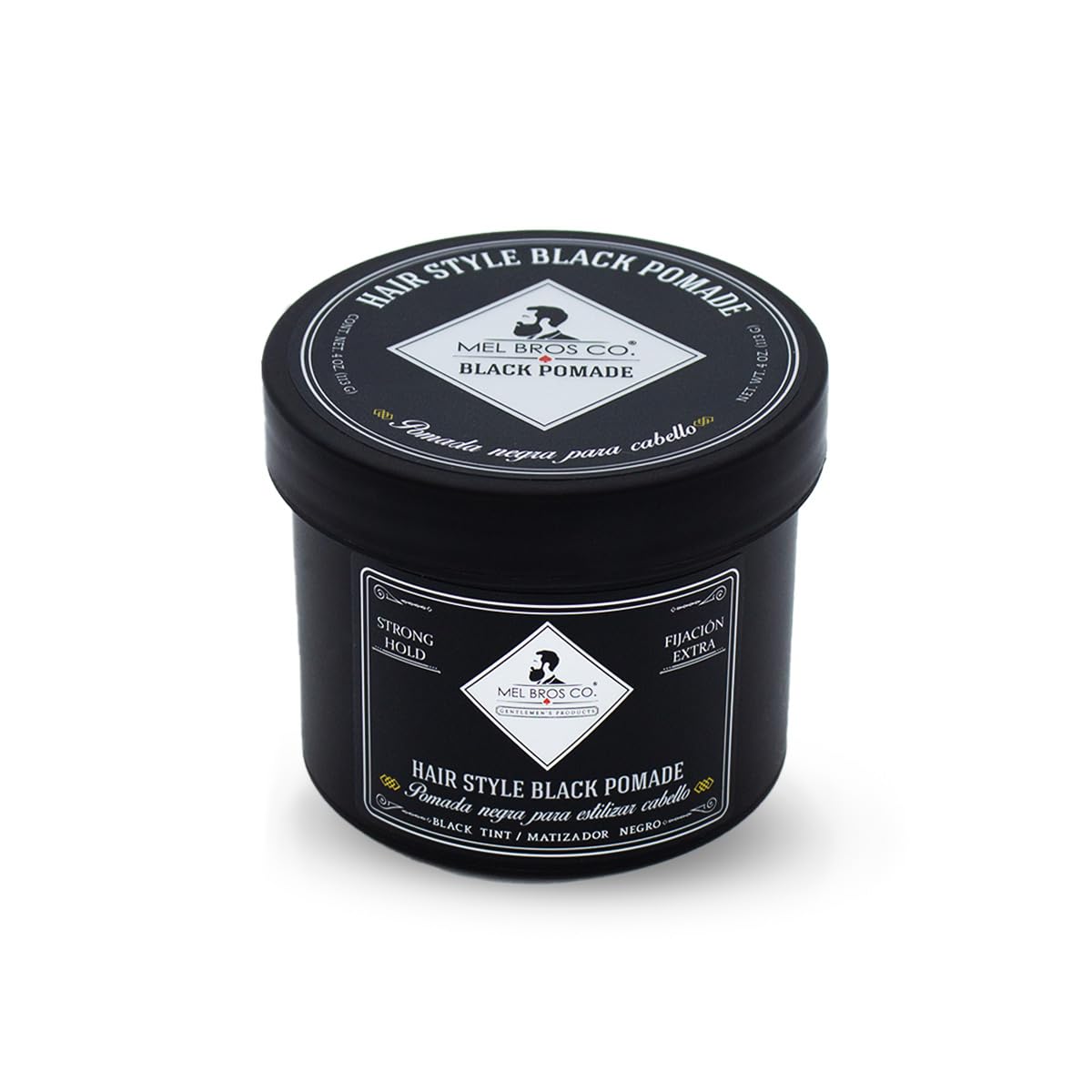 MEL BROS CO. - Hair Style Black - Pomada negra para estilizar, oscurecer y matizar cabello con canas. Extra Fijación 4 oz.