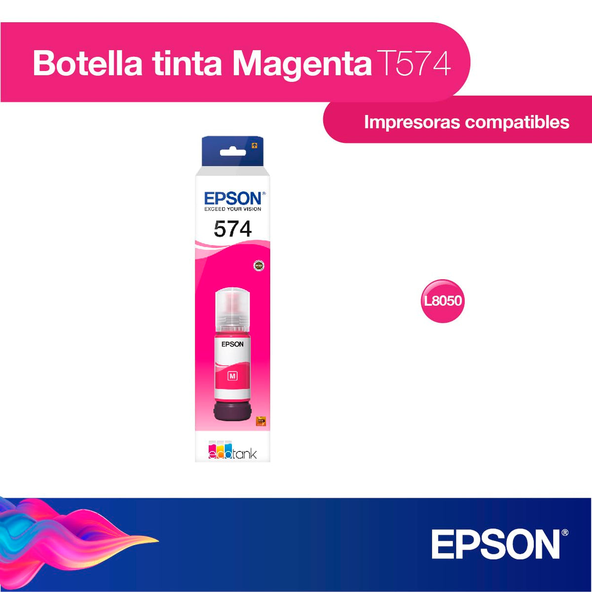 Botella de Tinta Epson Magenta T574 65 ml para Impresora L8050