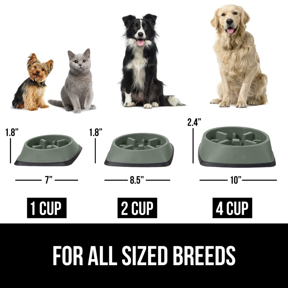 Gorilla Grip Slip Resistant Slow Feeder Pet Bowl, 2 Cups, Slows Down Food, Healthy Eating Habit, Reduce Dogs from Overeating, Improve Pets Digestion, Dishwasher Safe, for Dry, Fresh, Wet Foods, Sage