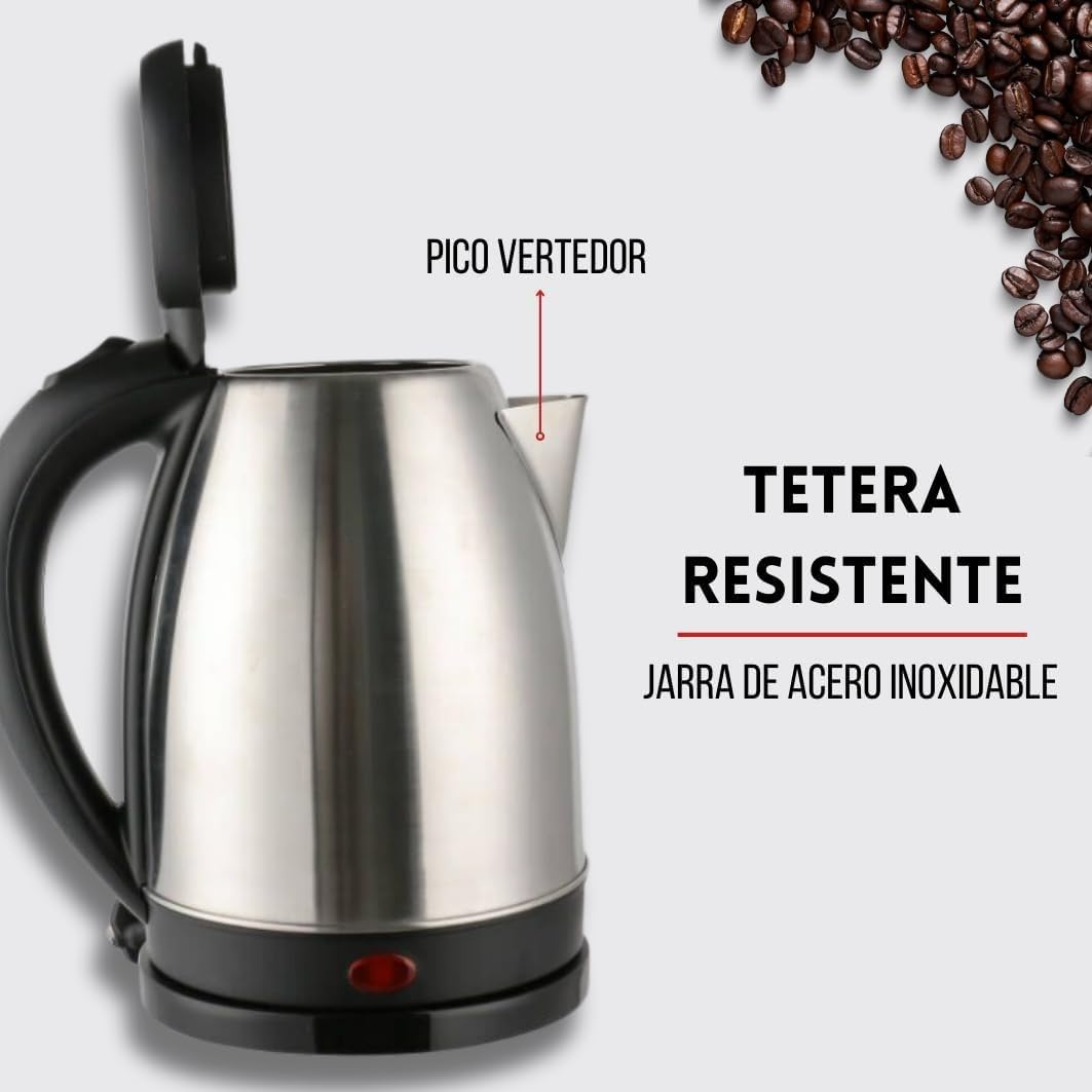 Hervidor Eléctrico | Jarra Inalámbrica | 2 Litros | 1000 W | Acero Inoxidable | Resistente | Hierve en minutos | Base removible | Apagado automático