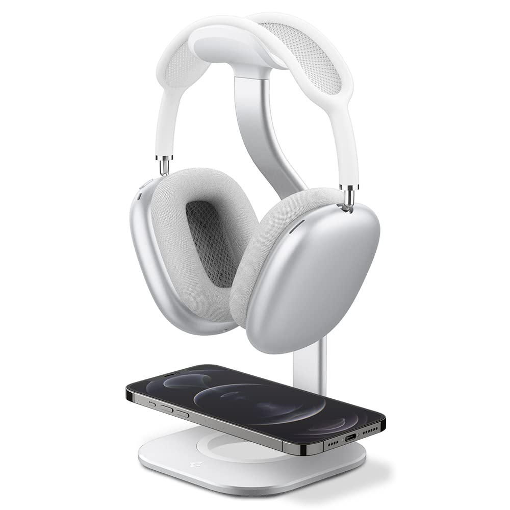 Spigen S380 (MagFit) Soporte para Auriculares Diseñado para Airpods MAX, Sonos Ace, Bose, Beats, Sony, Sennheiser [Cargador no Incluido] Soporte Universal para Auriculares - Plata