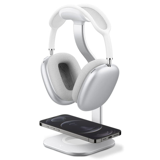 Spigen S380 (MagFit) Soporte para Auriculares Diseñado para Airpods MAX, Sonos Ace, Bose, Beats, Sony, Sennheiser [Cargador no Incluido] Soporte Universal para Auriculares - Plata