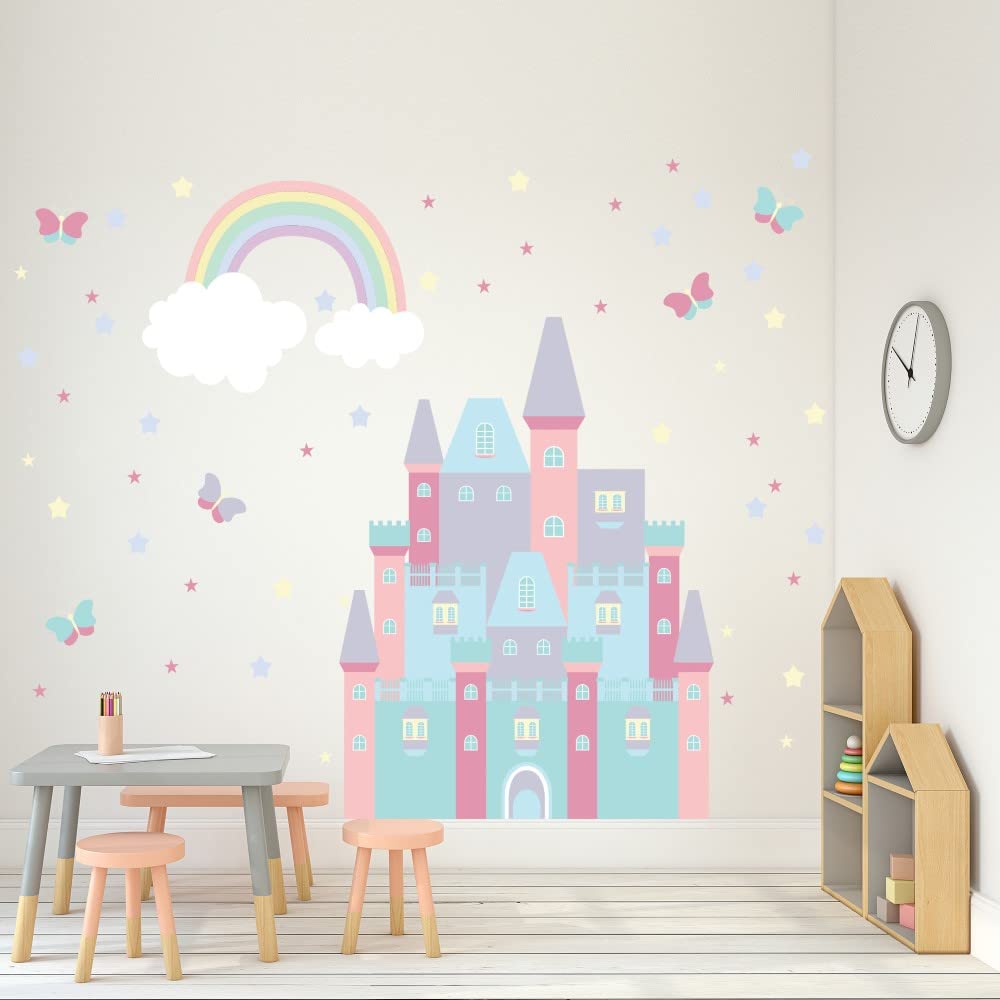 Calcomanía de pared de castillo gigante para recámara o guardería de niñas, niños y calcomanías