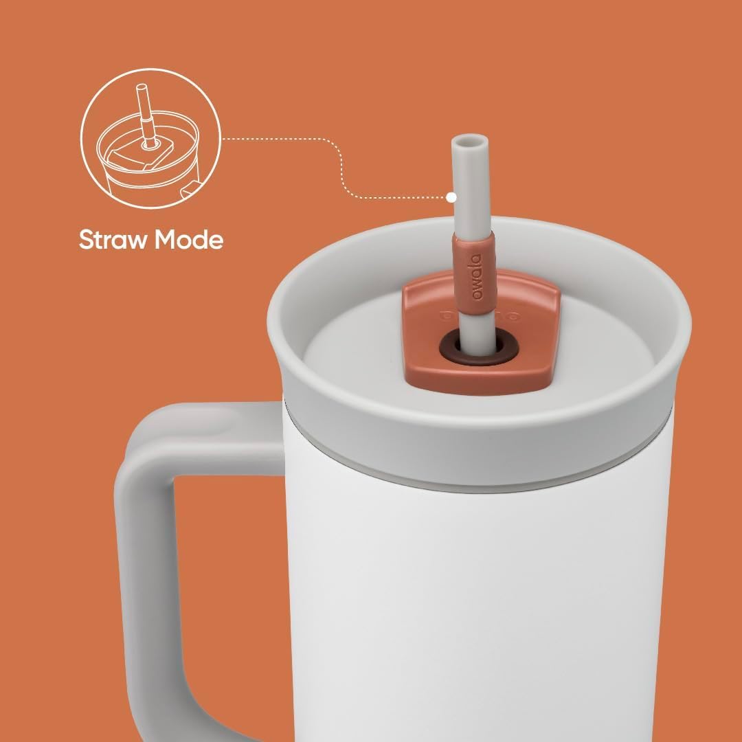 Vaso de Viaje Owala Blanca Triple Capa Aislada con Tapa Antiderrames y Popote
