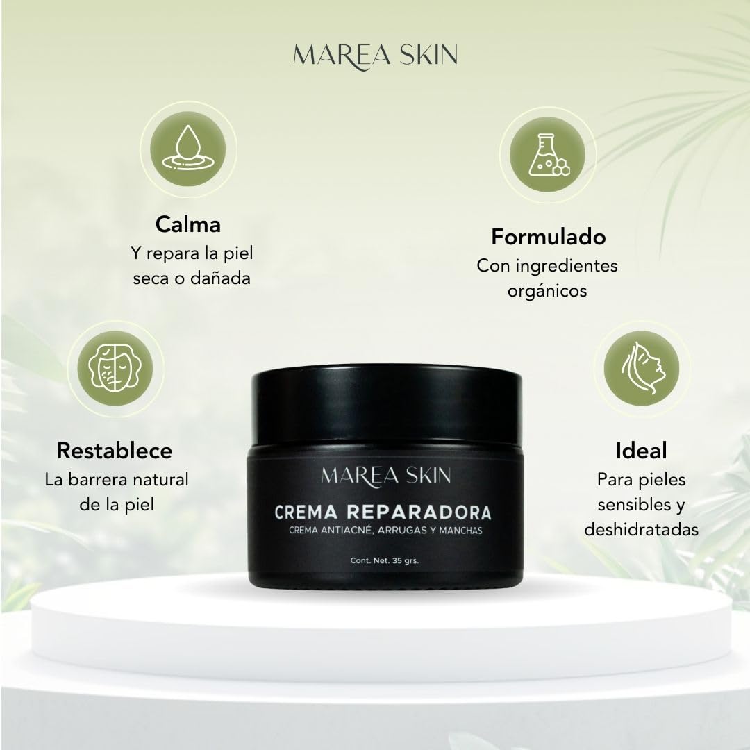 Crema Reparadora con Vitamina E, Orgánico Certificado , Anti Arrugas, Anti Acne, Anti Manchas, Libre de Parabenos y Fragancias, Humectante Facial Orgánico | 30 Días de Garantía | Marea Skin | Club Marea