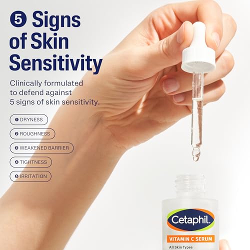 Cetaphil Suero De Vitamina C, Reduce Visiblemente La Apariencia De Manchas Oscuras E Hiperpigmentación, Formulado Con Niacinamida, Diseñado Para Pieles Sensibles, Sin Fr Blanco 1 Onza Líquida (Paquet