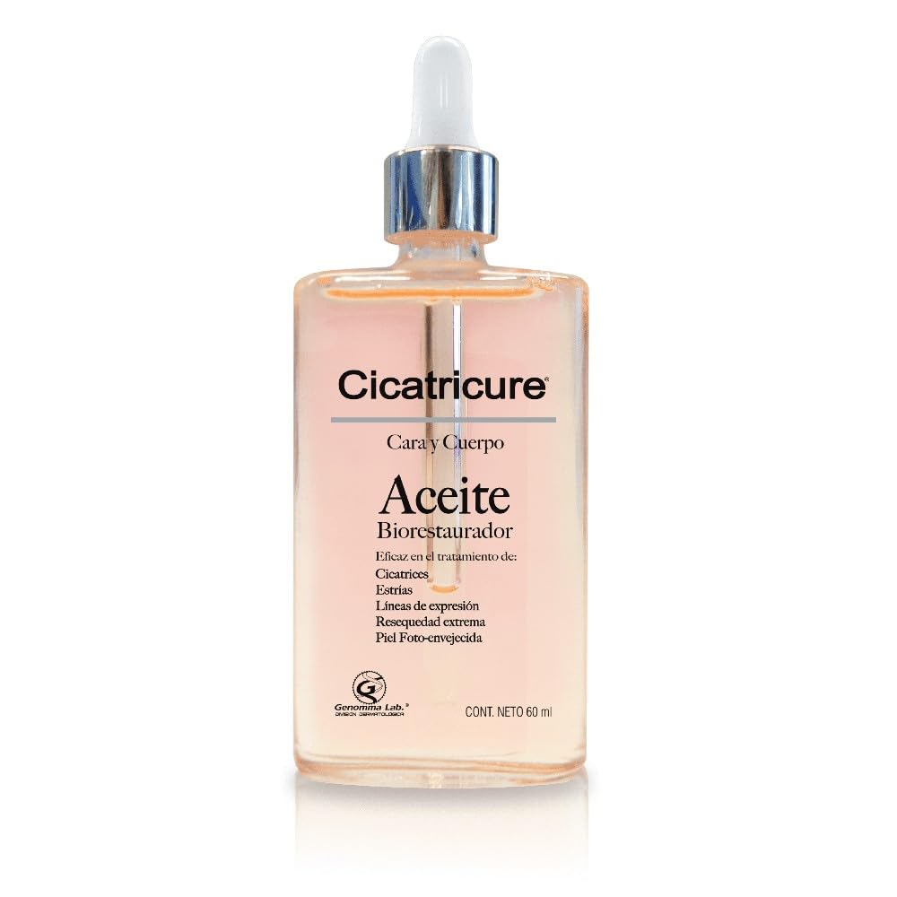 CICATRICURE - Aceite Biorestaurador. Restaura la elasticidad y humectación natural de la piel con Vitamina E, piel más suave y lisa. Para uso para cara y cuerpo, dosificador con 60ml