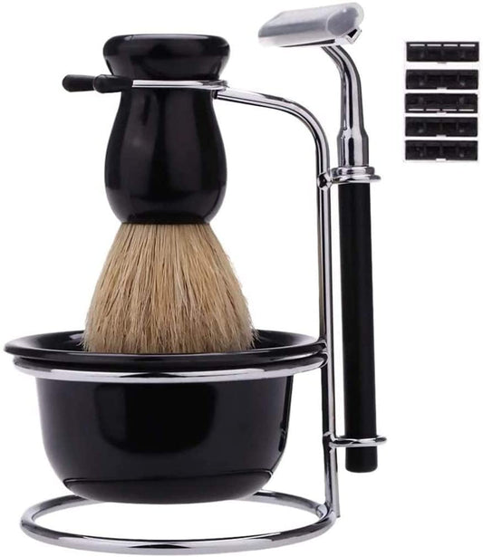 Juego de herramientas de afeitado para hombre con jabonera + cepillo de afeitado + soporte para cepillo + maquinilla de afeitar (4 cuchillas reemplazables), kits de afeitado para hombres, gran opción de regalo para tu hombre, marido, padre o hermano