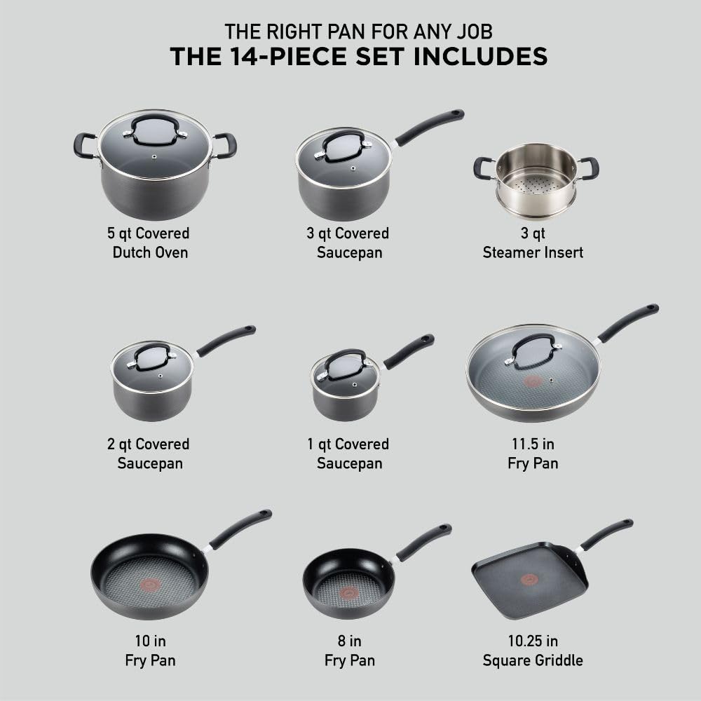 Juego de Utensilios de Cocina T-fal Negro Anodizados Duros Anti-Adherentes 14 Piezas