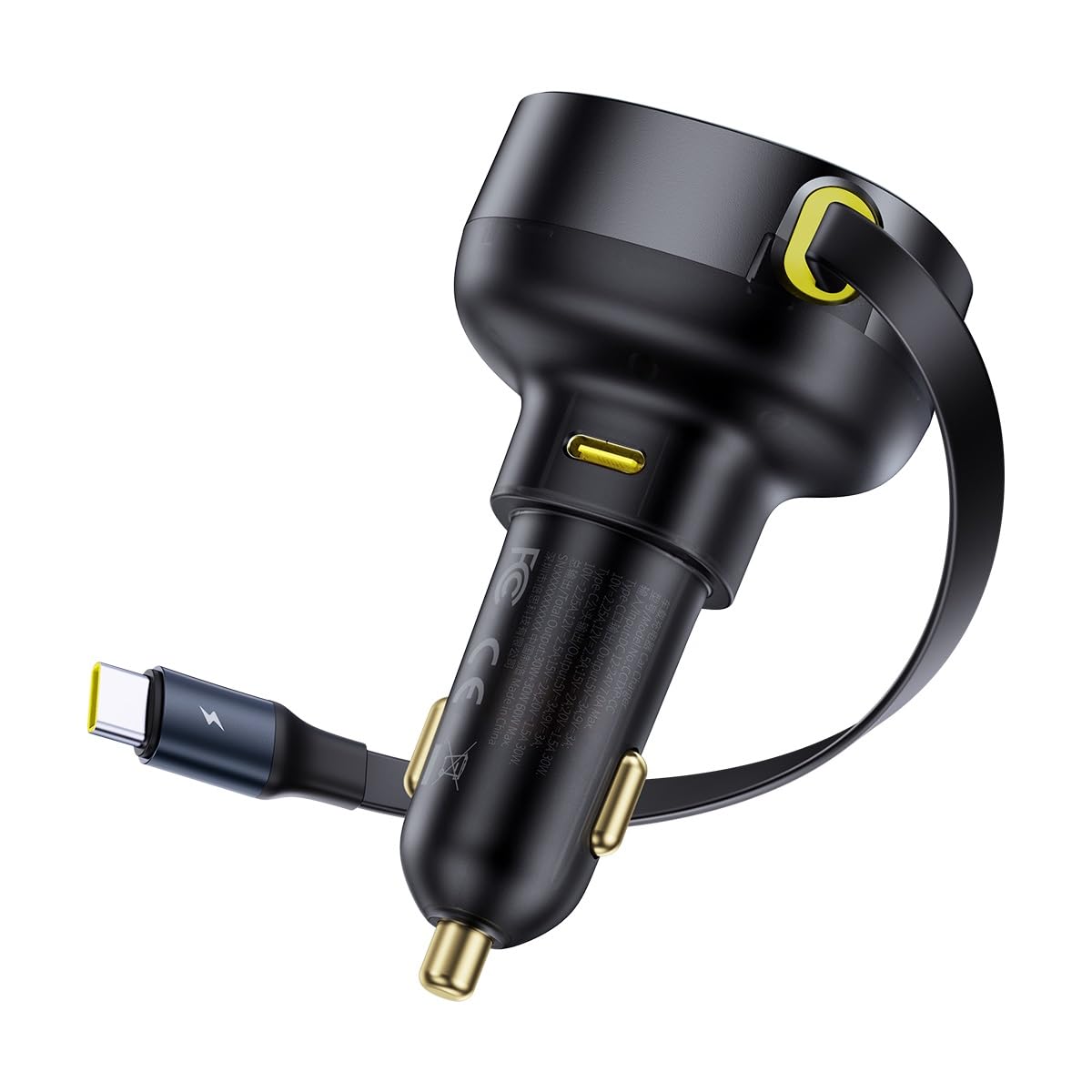 Baseus Enjoyment Pro Cargador de Coche con Cable Tipo-C Retráctil 60W, Negro