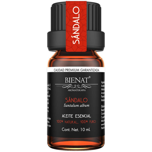 BIENAT AROMATERAPIA Aceite Esencial de Sándalo 10mL | 100% Puro y Concentrado | Ideal para Difusor de Aromas, Humidificador, Aromaterapia, Masajes, Meditación, Jabones y Velas | Esencia Natural en Gotas