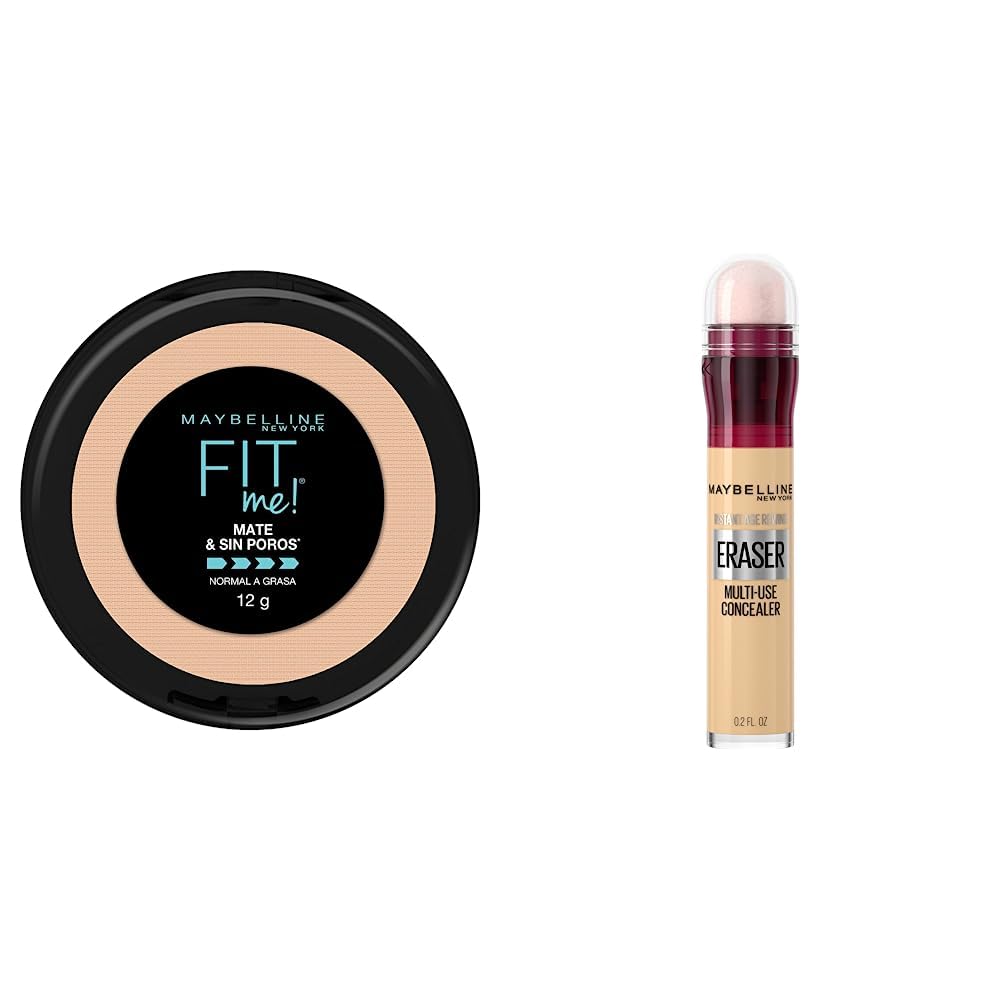 Maybelline Super Natural Polvo Compacto Matte, 130 Buff Beige, 12 gr + Corrector de Maquillaje Instant Age Rewind, Neutralizer, 6 ml