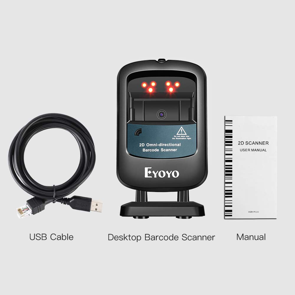 Escáner de Código de Barras Eyoyo Negro Omnidireccional 2D USB