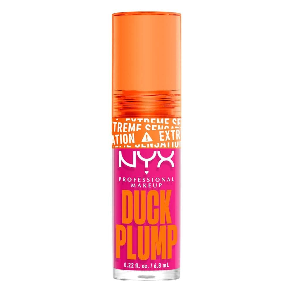 NYX Professional Makeup, Duck Plump, 7ml. Tono: Bubblegum Bae (rosa). Brillo labial voluminizador con efecto plumping para un volumen instantáneo. Gloss infusionado con jengibre picante para un volumen visible y de larga duración. Fórmula vegana.