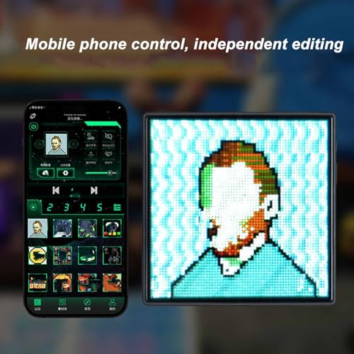 Fockety Pantalla LED Inteligente de píxeles, Marco de Fotos Digital Pixel Art con Control de aplicación para Sala de Juegos, Pantalla Pixel Art programable Compatible con imágenes, vídeos