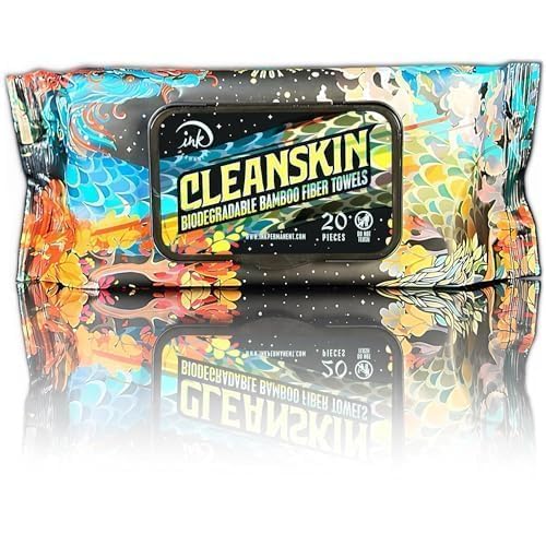 CleanSkin [20 unidades] Toallitas de jabón biodegradables de gran tamaño de color verde para tatuajes, toallitas de fibra de bambú para tatuajes, kit para tatuajes | Sin alcohol ni fragancias, sin