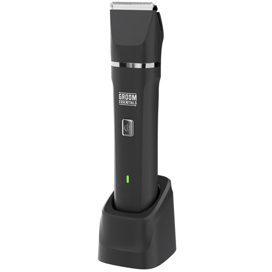 Maquinilla de Afeitar Eléctrica Groom Essentials Negra con Base de Carga y Recortador de Barba para Hombre