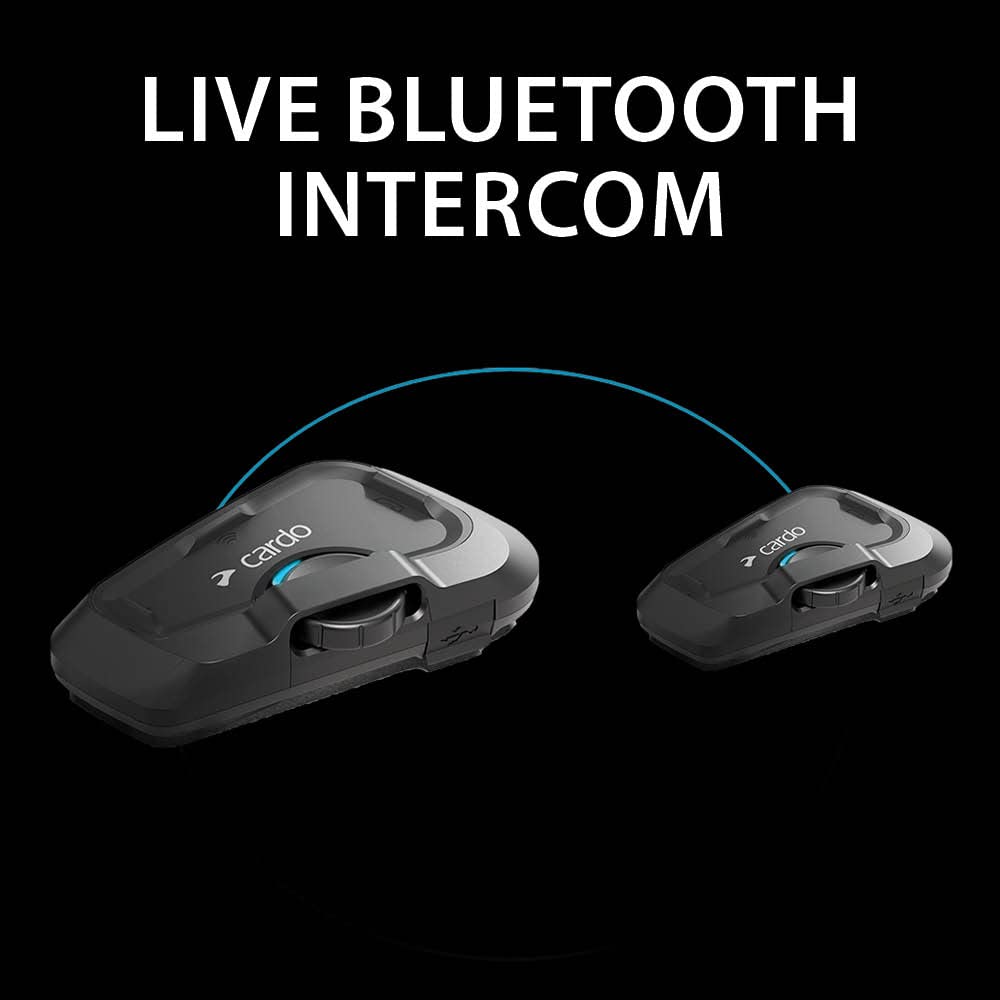 Cardo Systems FREECOM - 2 Cascos de Motocicleta con Sistema de comunicación Bluetooth de 2 vías, conectividad Bluetooth Universal, Impermeable, Altavoces de 40 mm, Paquete Doble