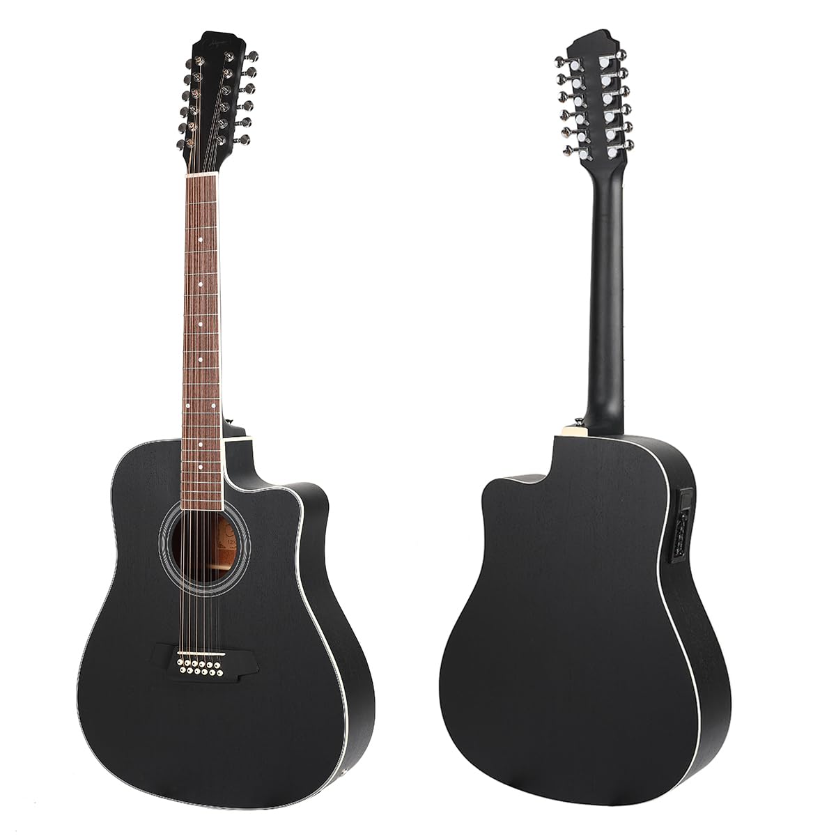 Jidyous Docerola Aguanta cuerdas pares 4/4 Guitarra Electroacústica 12 cuerdas con bridge doctor, con Funda Acolchada, afinadores, Correas,cuerdas, paletas, capó, cable para guitarra, alma