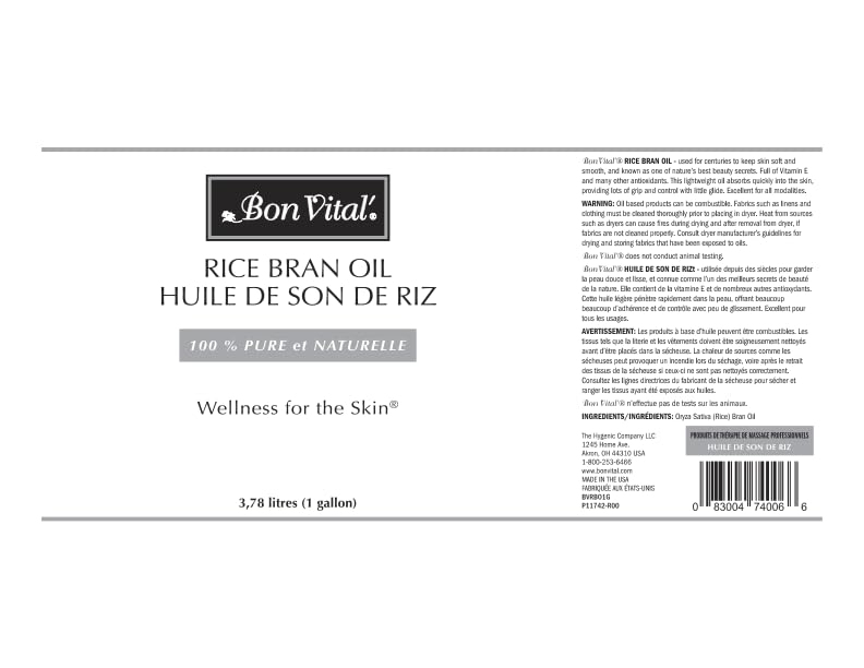 Bon Vital' Aceite de salvado de arroz, 100% puro y prensado en frío para difusores, aceite de masaje profesional, el mejor secreto de belleza para una piel suave y lisa, hidratante, botella de 1 galón
