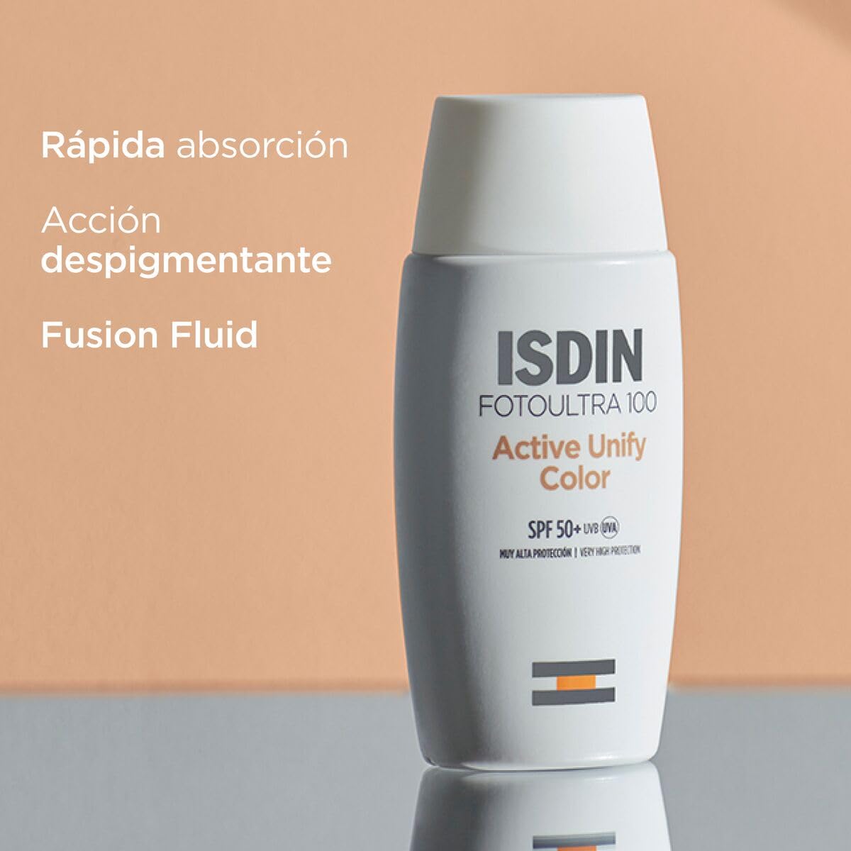 Protector Solar Facial ISDIN FotoUltra 100 Active Unify SPF 50+ con color, Aclara y Unifica el Tono de Piel