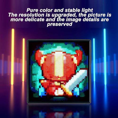 Fockety Pantalla LED Inteligente de píxeles, Marco de Fotos Digital Pixel Art con Control de aplicación para Sala de Juegos, Pantalla Pixel Art programable Compatible con imágenes, vídeos
