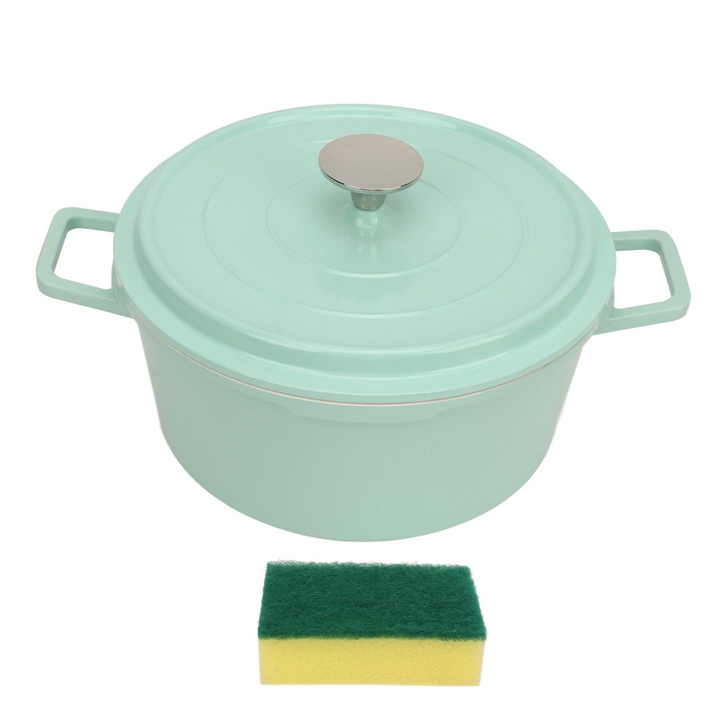 Olla Esmaltada con Tapa, Cacerola de Horno Holandés de Hierro Fundido Esmaltado de Gran Capacidad, Olla de Cerámica de Aleación de Aluminio con 2 Asas, Cacerola Versátil, (GREEN)