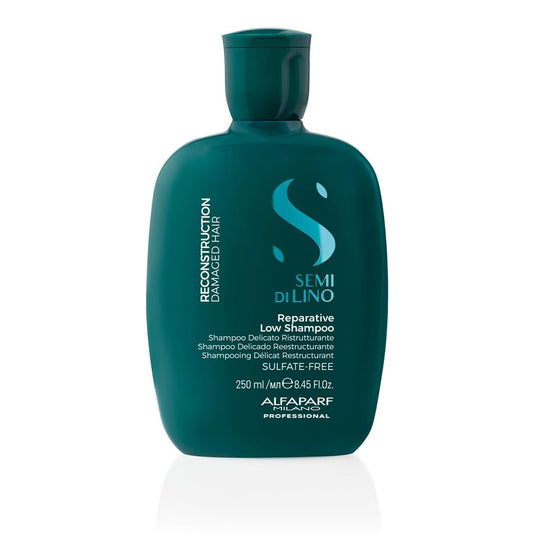 Champú reparador de reconstrucción para cabello dañado con semillas de lino Alfaparf Milano 249ml - Sin sulfatos, parabenos ni parafina - Ideal para cabello tratado con color - Calidad de salón profesional