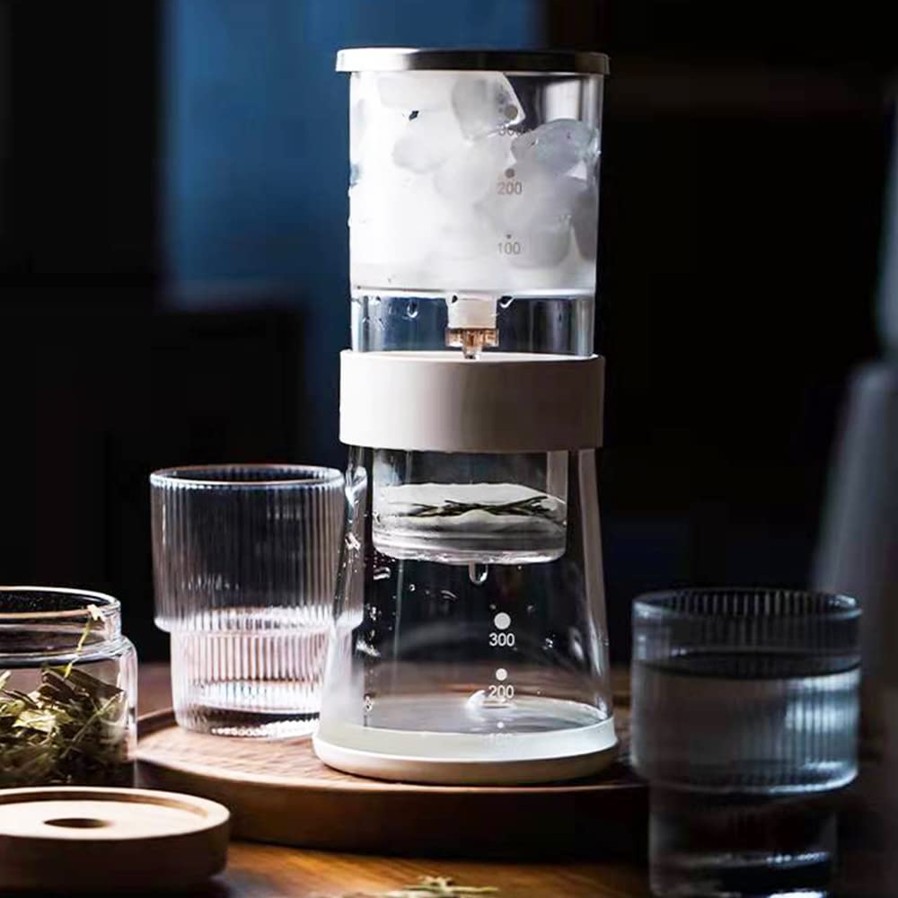 BLARYETI - Cafetera para goteo de hielo, 14 onzas, café frío, gotero suave, lento, frío, gotero, concentrado, con flujo de agua ajustable, filtro de acero inoxidable