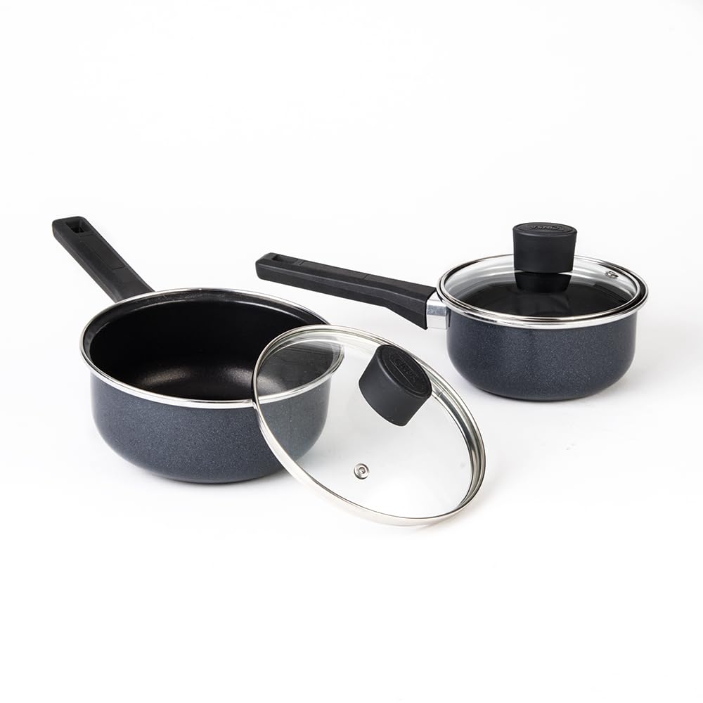 Cinsa Batería de Cocina San Miguel 7 piezas, peltre pesado con antiadherente, tapas de vidrio templado, estufa de inducción, Azul Marino (San Miguel)