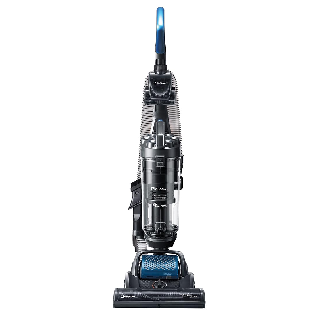 Koblenz Barredora de Pisos Titán | Aspiradora Vertical de 1200 W | Ligera, Potente y Silenciosa | Alfombra y Suelo Duro | Filtro HEPA Sin Bolsas | 170° de Movimiento | Color Acero con Azul UMA-1400
