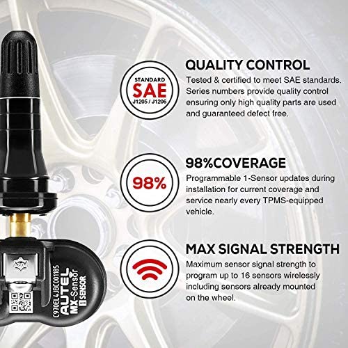 Autel MaxiTPMS MX - Sensor 12 unidades de tallo de goma 315/433MHz TPMS Sensor universal de neumáticos programado por TPMS Tool TS401 TS408 TS508 TS601 TS608 MK808TS MX808TS MS906TS ITS600