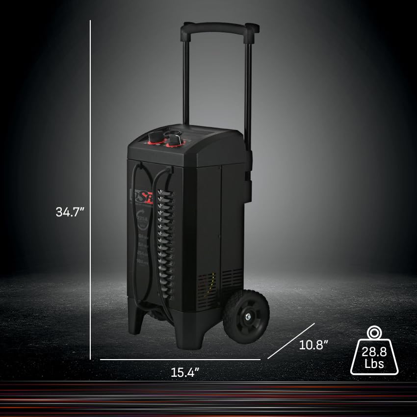Schumacher Electric DSR ProSeries 6V/12V Cargador de batería manual y motor de arranque – Arrancador de motor resistente 225A – Compatible con camiones, SUV y baterías grandes, abrazaderas codificadas