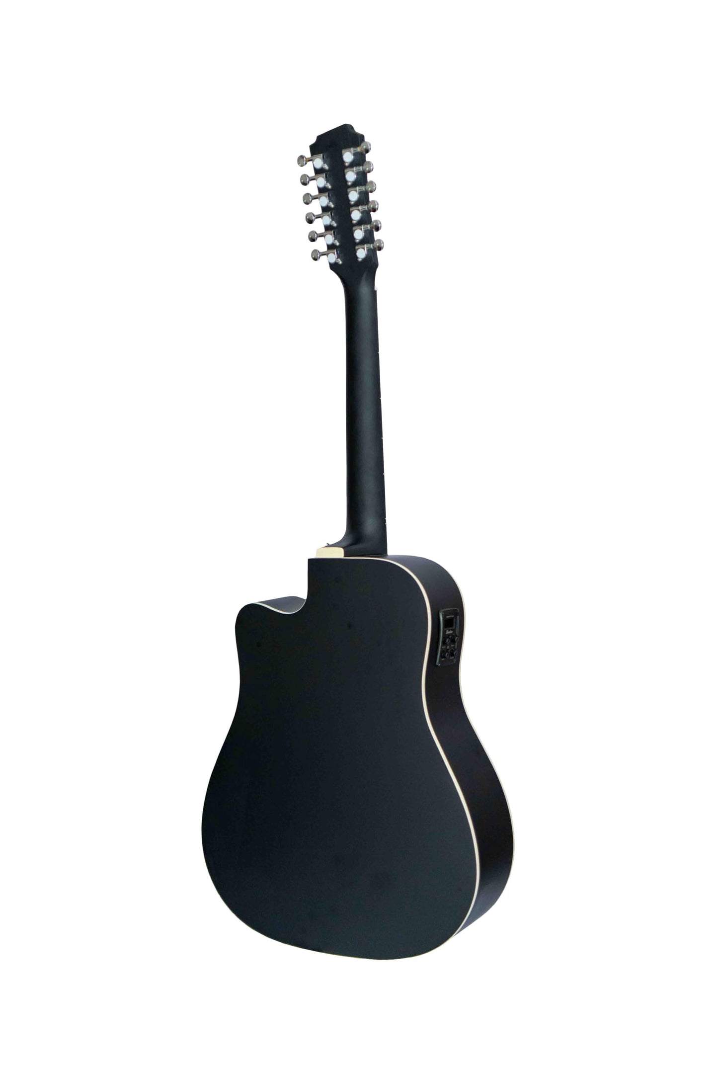 BAMBOO, Docerola Guitarra Acustica 12 cuerdas Negra, Electroacustica, Bridge Doctor, Funda, 42 pulgadas, madera Linden, Equalizador con afinador.