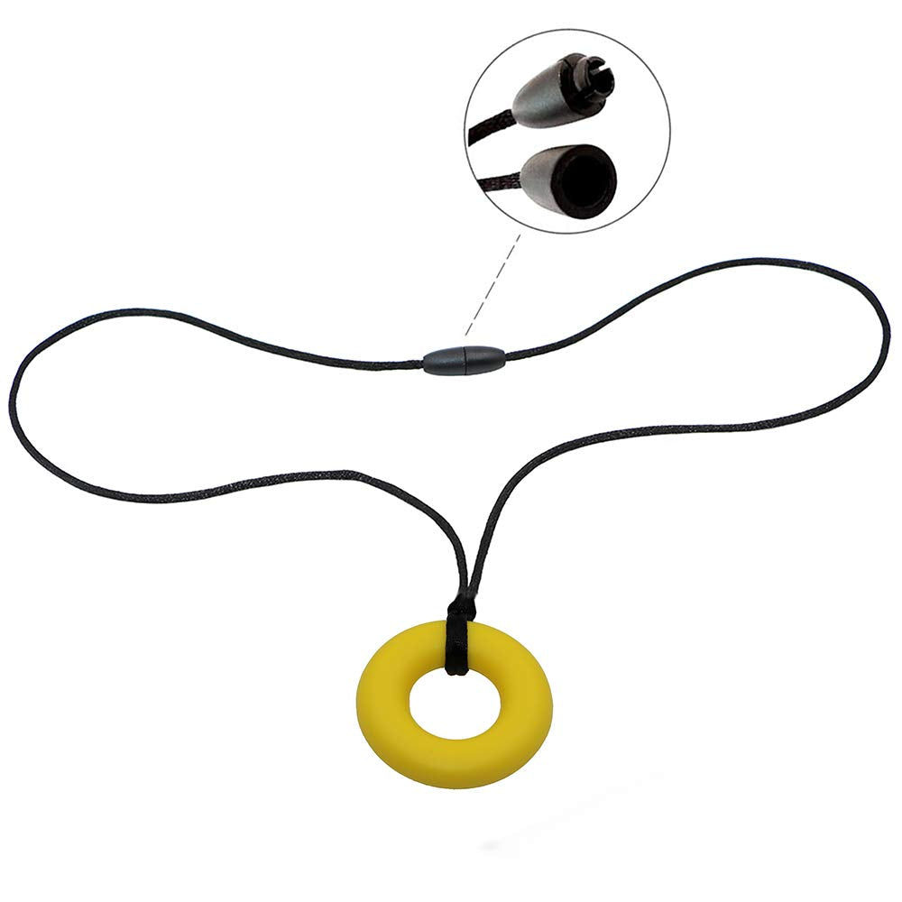 Collar sensorial para masticar para niños y adultos, paquete de 5 juguetes masticables de silicona, para ayudar a motor oral, juguetes masticables para niños y niñas con autismo, TDAH, reduce el donut