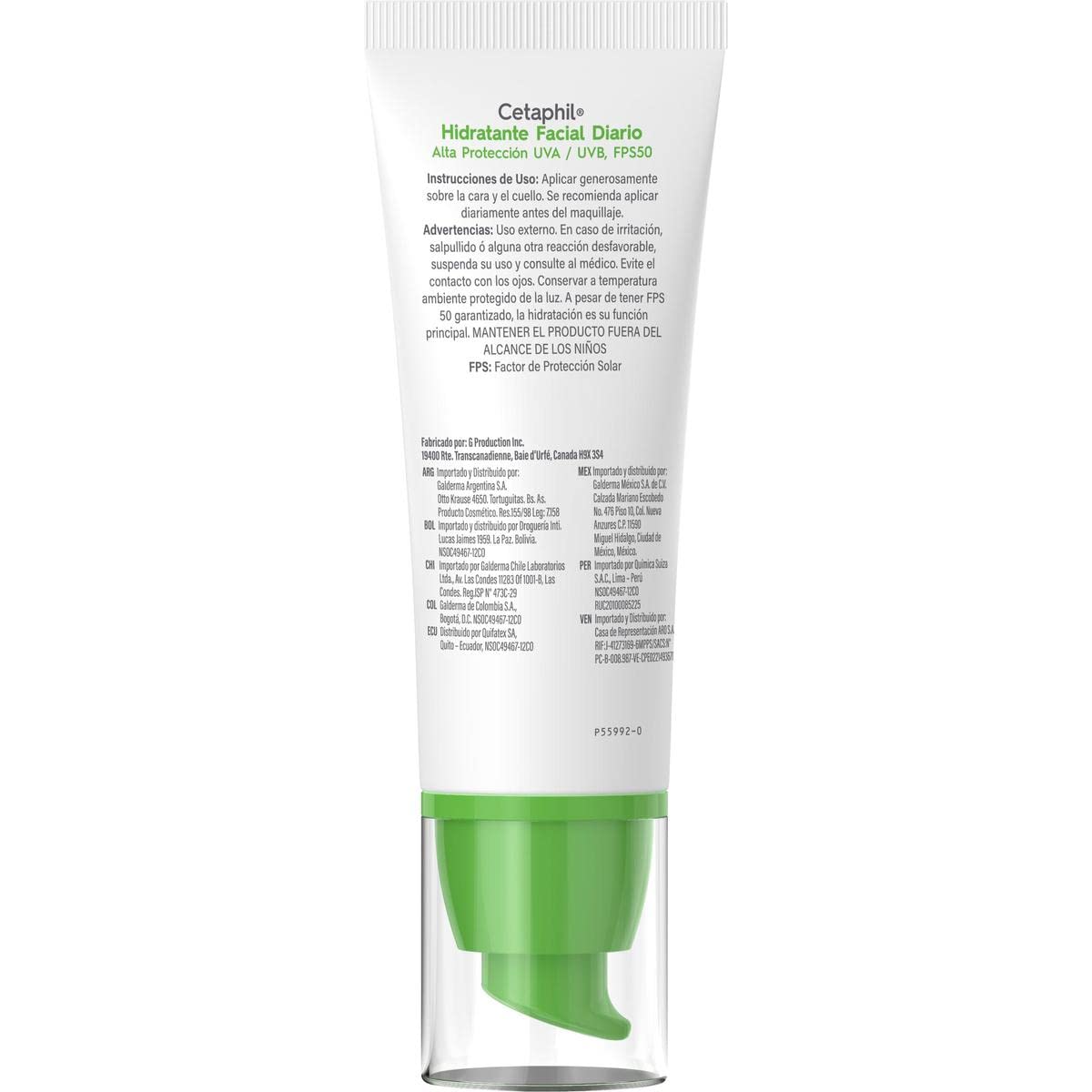 Cetaphil Hidratante Facial Diario con Protección UVA UVB y FPS 50, Hidrata con Fotoprotección UVA UVB Recomendada por Dermatólogos para Piel Sensible