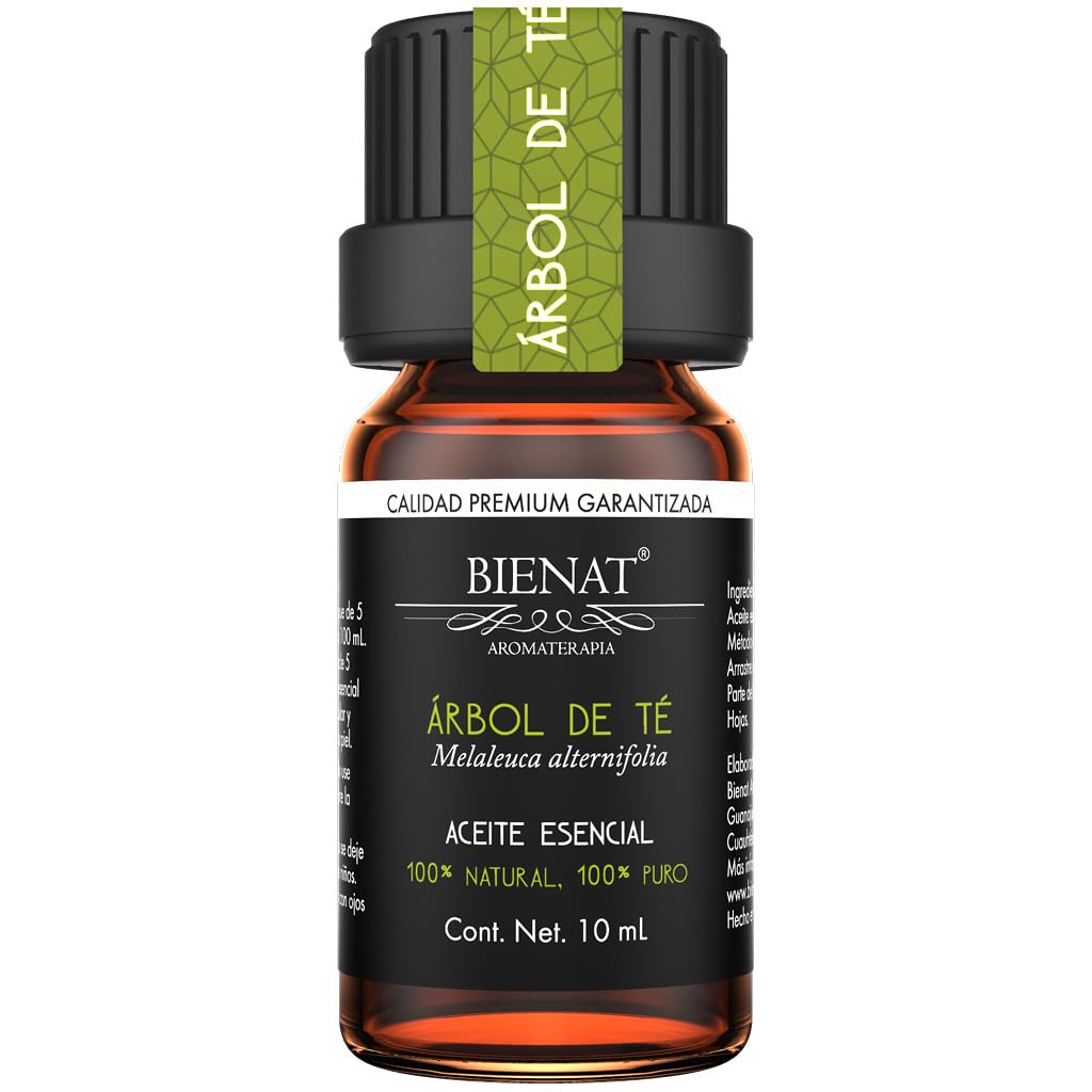 BIENAT AROMATERAPIA Aceite Esencial de Árbol de té 10mL | 100% Puro y Concentrado | Ideal para Difusor de Aromas, Humidificador, Aromaterapia, Masajes, Meditación, Jabones y Velas | Esencia Natural en Gotas