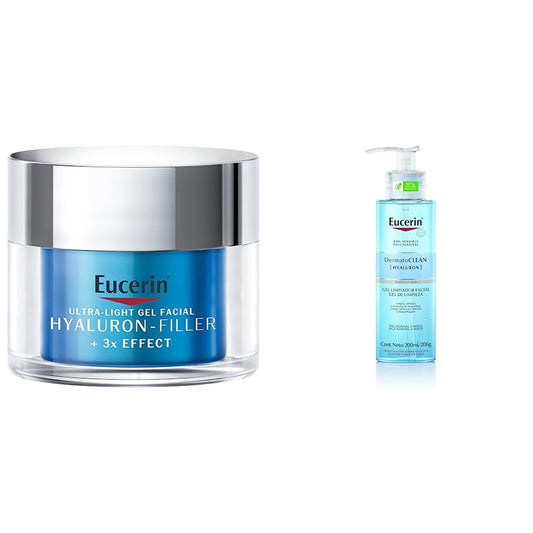 Hyaluron-Filler Ultra-Light Gel Facial Hydrating + Repair 50ml + Gel Limpiador Facial DermatoClean para piel normal a mixta, 200ml, empaque puede variar