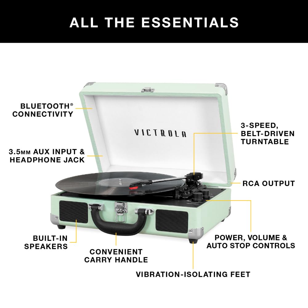 Tocadiscos Portátil Victrola Journey Rosa con Bluetooth y Parlantes Integrados